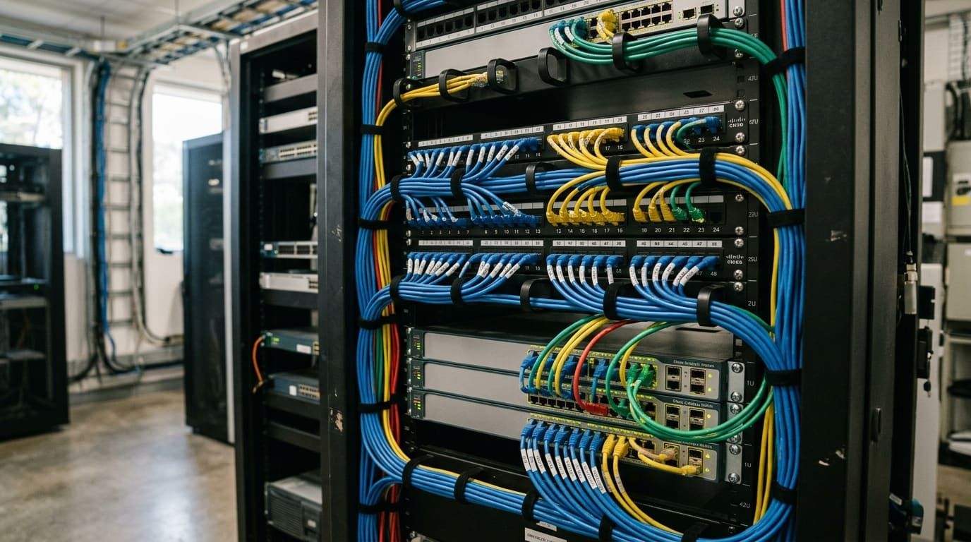 Structured cabling and switching inside a secured comms room
